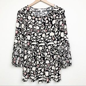 Charter Club Floral Pleated Ruffle Blouse Top